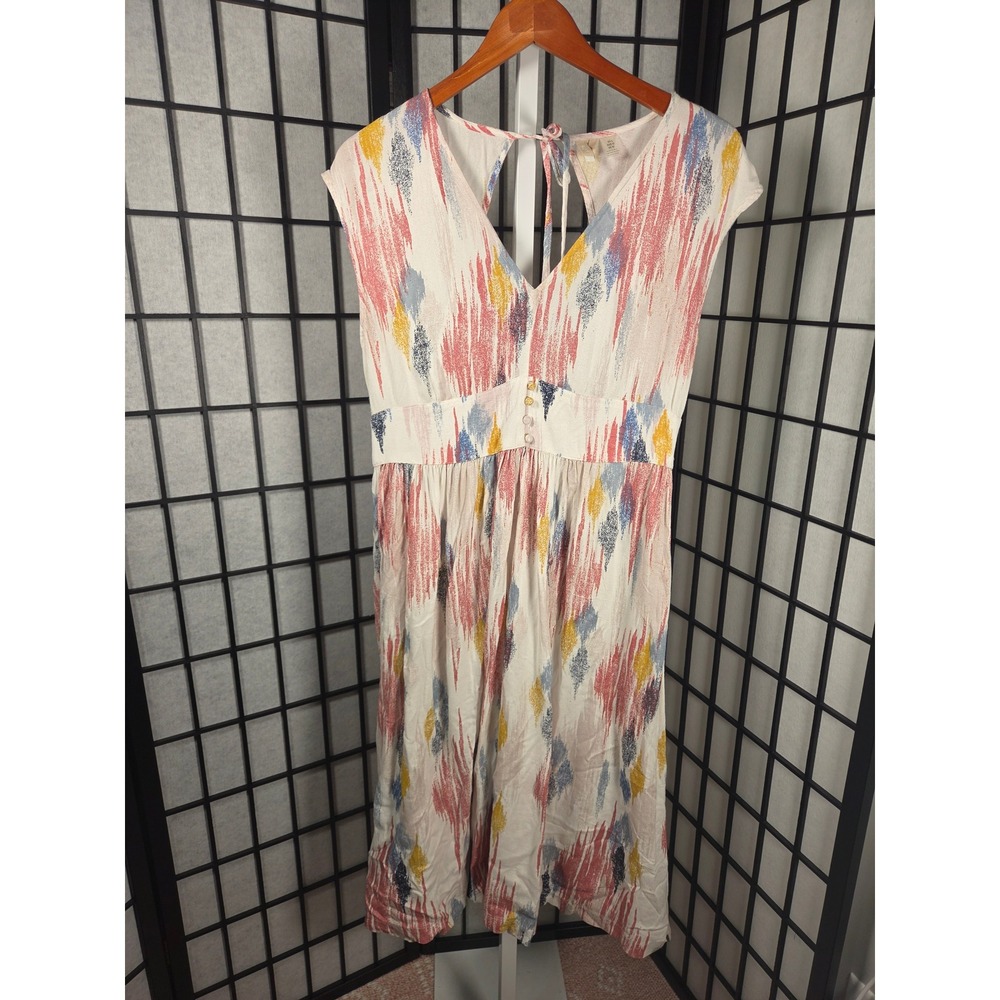 Roxy Womens Multicolor Abstract Ikat Print V-Neck Tie Back Midi Dress Size Large